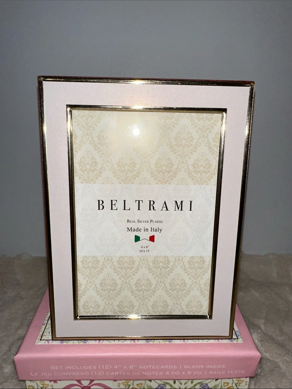 BELTRAMI Blush Pink Gold Tone Real Silver Prated Elegant 4 x 6 Picture Frame